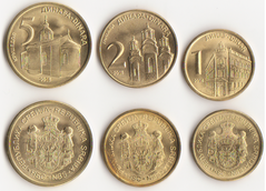 Serbia - set 3 coins 1 2 5 Dinara 2014 - 2016 - UNC