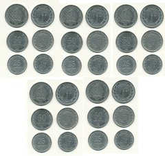 Венесуэла - 5 шт х набор 3 монеты 25 + 50 Centimos + 1 Bolivar 2021 - UNC