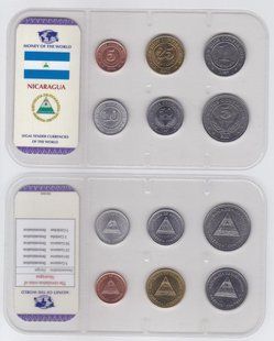 Nicaragua - set 6 coins 5 10 25 50 Centavos 1 5 Cordobas 1997 - 2007 - in plastic - UNC / aUNC