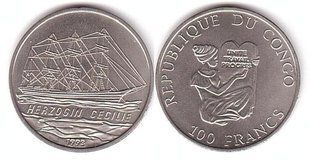 Конго - 100 Francs 1993 - Герцогиня Сесілія KM# 18 / Duchess Cecilia - aUNC / XF