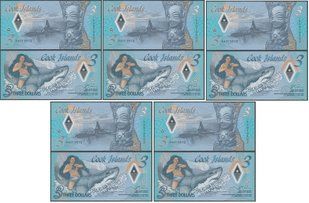 Острова Кука - 5 шт х 3 Dollars 2021 - P. 11 - Polymer - s. AA - UNC