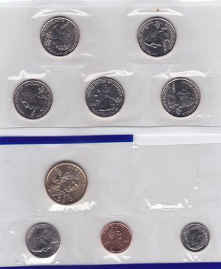 США - набор 9 монет 1 Dime 1 5 Cents + 1/4 1 Dollar 2003 - P - в конверте - UNC
