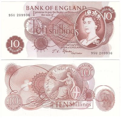 Великобританія / Англія - ​​10 Shillings 1960 - 1970 J.S. Fforde P. 373c - aUNC