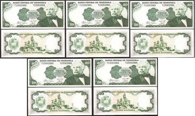 Venezuela - 5 pcs х 20 Bolivares 1987 - Pick 64A - UNC