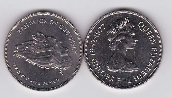 Гернси - 25 Pence 1977 - 25 років правління Королеви Єлизавети II - aUNC