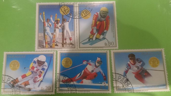 1688 - Paraguay - 1988 - Calgary Olympic winter winners - 5v - Special cancellation