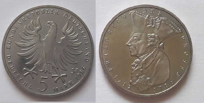 Германия - 5 Mark 1986 - 200 лет со дня смерти Фридриха II Великого - XF