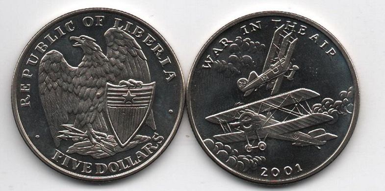 Ліберія - 5 шт х 5 Dollars 2001 - Війна у повітрі - UNC