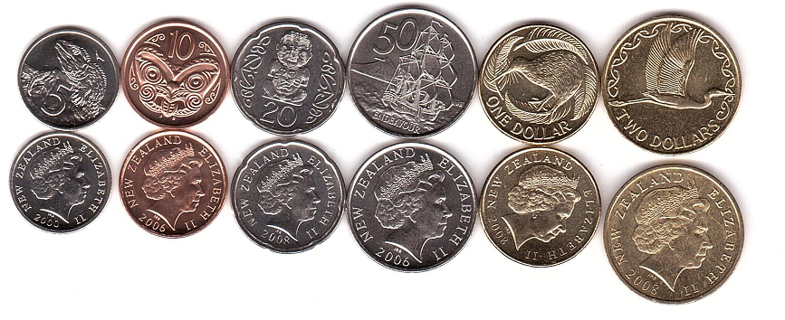 New Zealand - set 6 coins 5 10 20 50 Cents 1 2 Dollars 2000 - 2008 - UNC