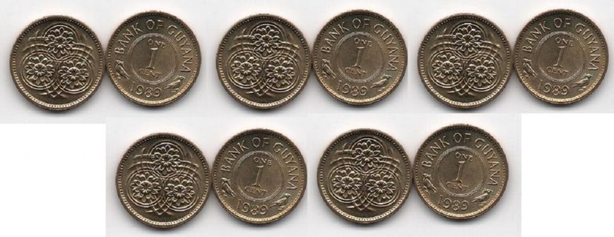 Guyana - 5 pcs х 1 Cent 1989 - aUNC / UNC