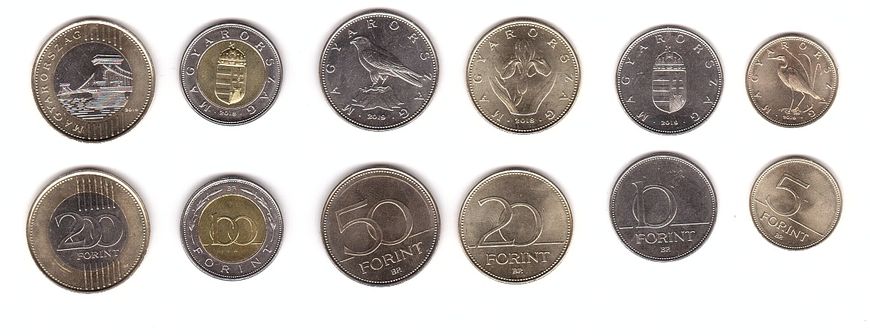 Hungary - 5 pcs x set 6 coins 5 10 20 50 100 200 Forint 2018 - 2019 - UNC