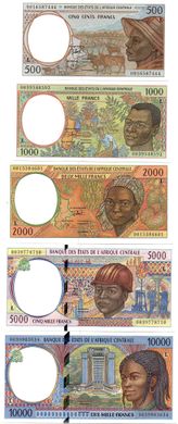 Central African St. / Gabon - set 5 banknotes 500 1000 2000 5000 10000 Francs 2000 - Letter L - UNC