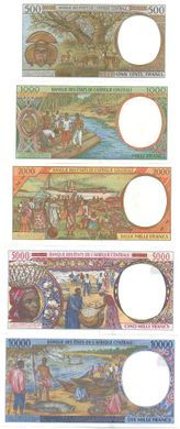 Central African St. / Gabon - set 5 banknotes 500 1000 2000 5000 10000 Francs 2000 - Letter L - UNC