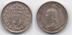 Великобритания / Англия - 3 Pence 1891 - серебро - XF