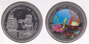 Палау - 1 Dollar 1994 - Русалка з ракушкою / Mermaid with a shell - у холдері - UNC