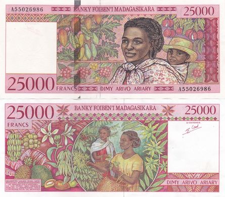 Madagascar - 25000 Francs 1998 - Pick 82 - XF / pinholes mix
