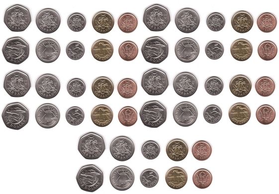 Барбадос - 5 шт х набор 5 монет 1 5 10 25 Cents 1 Dollar 2008 - 2012 - UNC