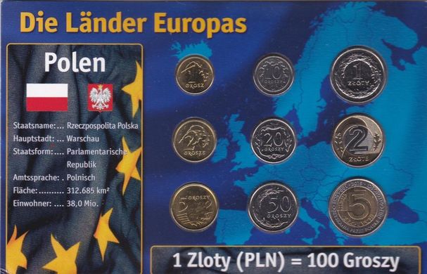 Польша - набор 9 монет 1 2 5 10 20 50 Groszy 1 2 5 Zlotych 2018 - в картонке - UNC
