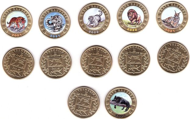 Fantasy - Tromelin - 5 pcs x set 6 coins x 3 Francs 2021 - 2022 - African сats - UNC