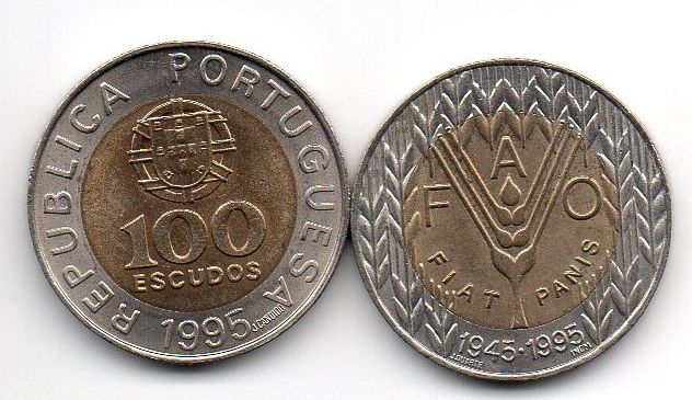 Португалия - 100 Escudos 1995 - FAO bimetall - aUNC / XF