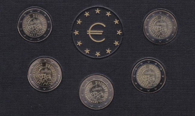 Германия - набор 5 монет x 2 Euro 2015 - 25 років об'єднанню Німеччини - в футлярі - UNC