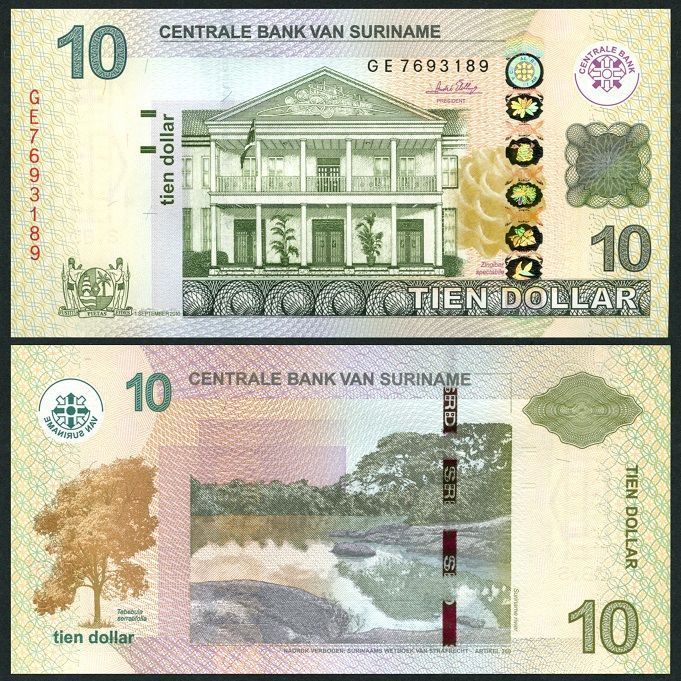 Suriname - 10 Dollars 2010 - UNC - banknotes.zp.ua — banknotes and ...