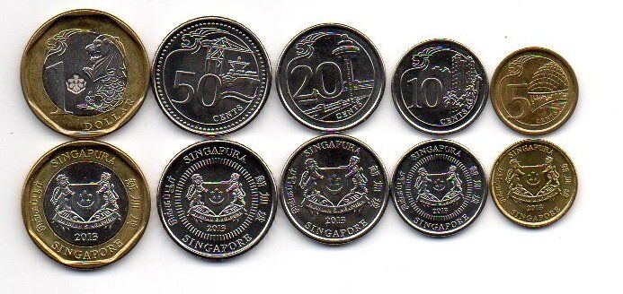 Singapore - set 5 coins 5 10 20 50 Cents 1 Dollar 2013 - XF / aUNC