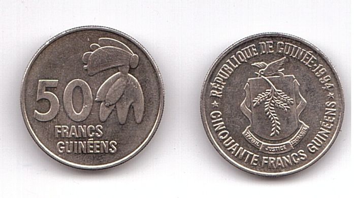 Гвинея - 5 шт х 50 Francs 1994 - aUNC