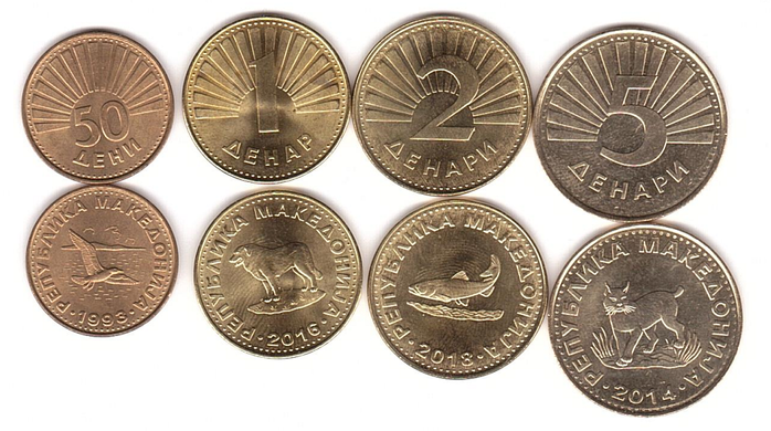 Macedonia - set 4 coins 50 Deni 1 2 5 Denari 1993 - 2018 - aUNC / UNC