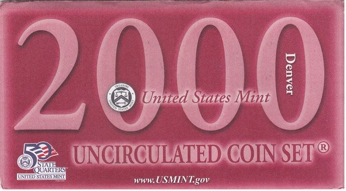 США - набор 9 монет 1 Dime 1 5 Cents + 1/4 1 Dollar 2000 - D - в конверте - UNC