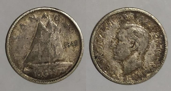 Канада - 10 Cents 1945 - срібло - F