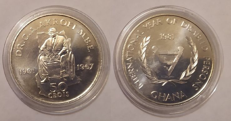 Ghana - 50 Cedis 1981 - International Year of the Disabled - Silver - comm - UNC