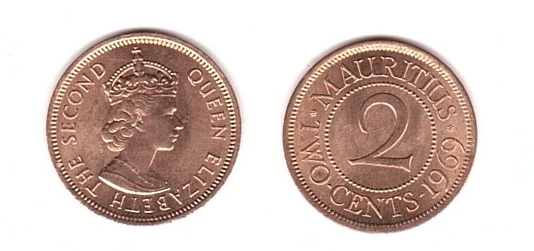 Маврикий - 2 Cents 1969 - UNC / aUNC