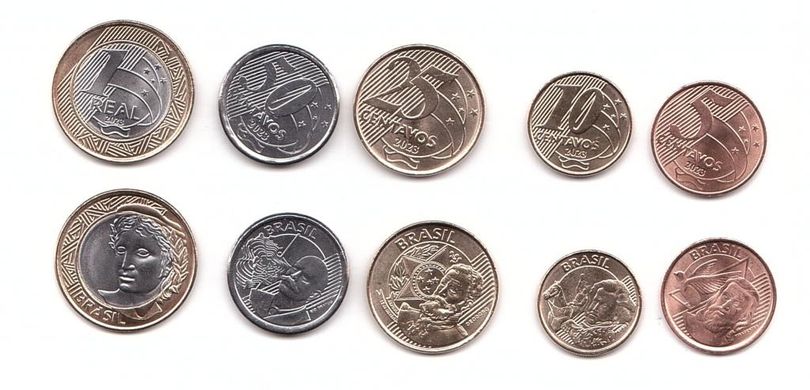 Бразилія - ​​набір 5 монет 5 10 25 50 Centavos 1 Rial 2023 - UNC
