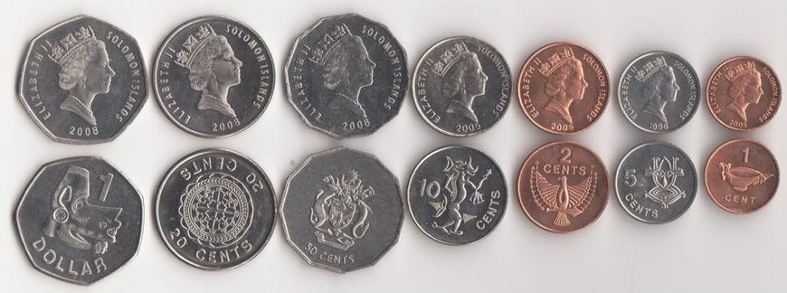 Соломонові острови / Соломони - 5 шт x набір 7 монет 1 2 5 10 20 50 Cents 1 Dollar 1996 - 2008 - UNC
