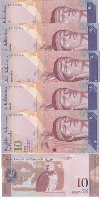 Venezuela - 5 pcs х 10 Bolivares 2014 - Pick 90e - UNC