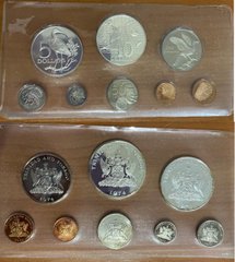 Trinidad and Tobago - Mint set 8 coins 1 5 10 25 50 Cents 1 5 10 Dollars 1974 - (5 + 10 Dollars silver) - UNC / aUNC / XF