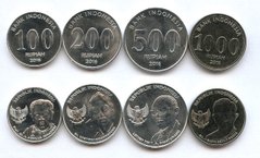 Індонезія - набір 4 монети 100 200 500 1000 Rupiah 2016 - UNC
