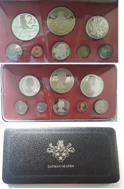 Cayman Islands - set 8 coins 1 5 10 25 50 Cents 1 2 5 Dollars 1974 - in a box - UNC / aUNC / XF