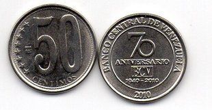 Venezuela - 50 Centimos 2010 - 70th Anniversary of the Central Bank BCV - UNC