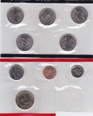 США - набір 9 монет 1 Dime 1 5 Cents + ​​1/4 1 Dollar 2001 - D - в конверті - UNC