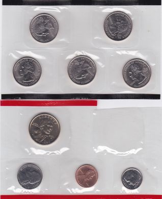 USA - set 9 coins 1 Dime 1 5 Cents + 1/4 1 Dollar 2001 - D - in an envelope - UNC