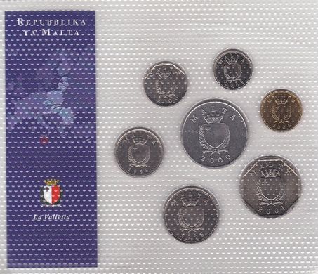 Мальта - набор 7 монет 1 2 5 10 25 50 Cent 1 Lira 1998 - 2004 - в блистере - UNC