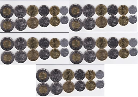 Ефіопія - 5 шт х набір 6 монет 1 5 10 25 50 Cents 1 Byrr (50 Cents XF+) 2004 - 2010 - UNC / XF+