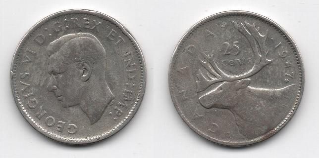 Канада - 25 Cents 1947 - срібло - VF