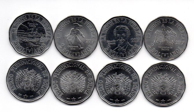 Болівія - 5 шт х набір 4 монети 2 Bolivanos 2017 - comm. - UNC