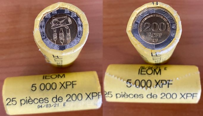 Французька Полінезія / Таїті - 25 шт. X 200 Francs 2021 - Bimetal - Roll - UNC