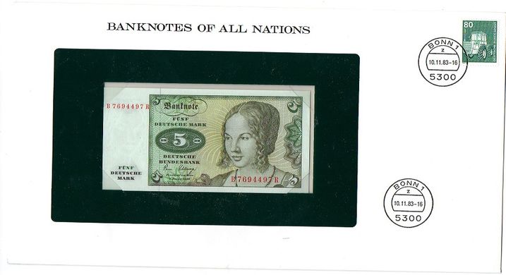 Германия / ФРГ - 5 Deutsche Mark 1980 - Banknotes of all Nations - в конверте - UNC