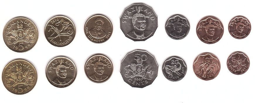 Swaziland - 5 pcs x set 7 coins 5 10 20 50 Cents 1 2 5 Emalangeni 1999 - 2011 - UNC