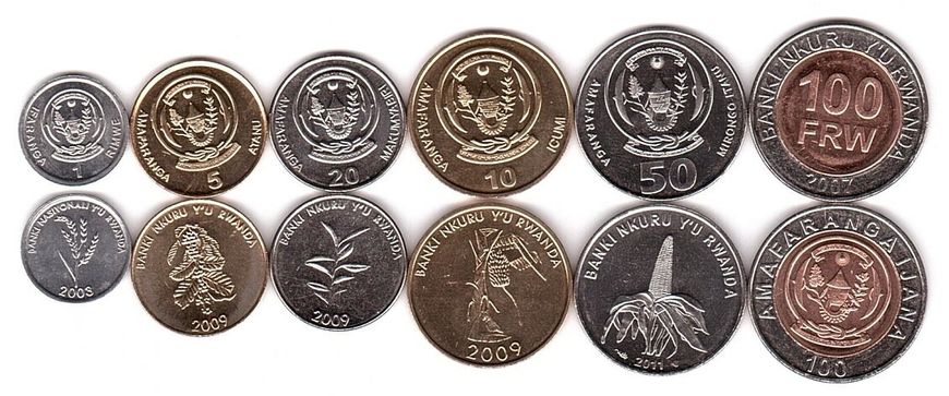 Руанда - набір 6 монет 1 5 10 20 50 100 Francs 2003 - 2011 - UNC